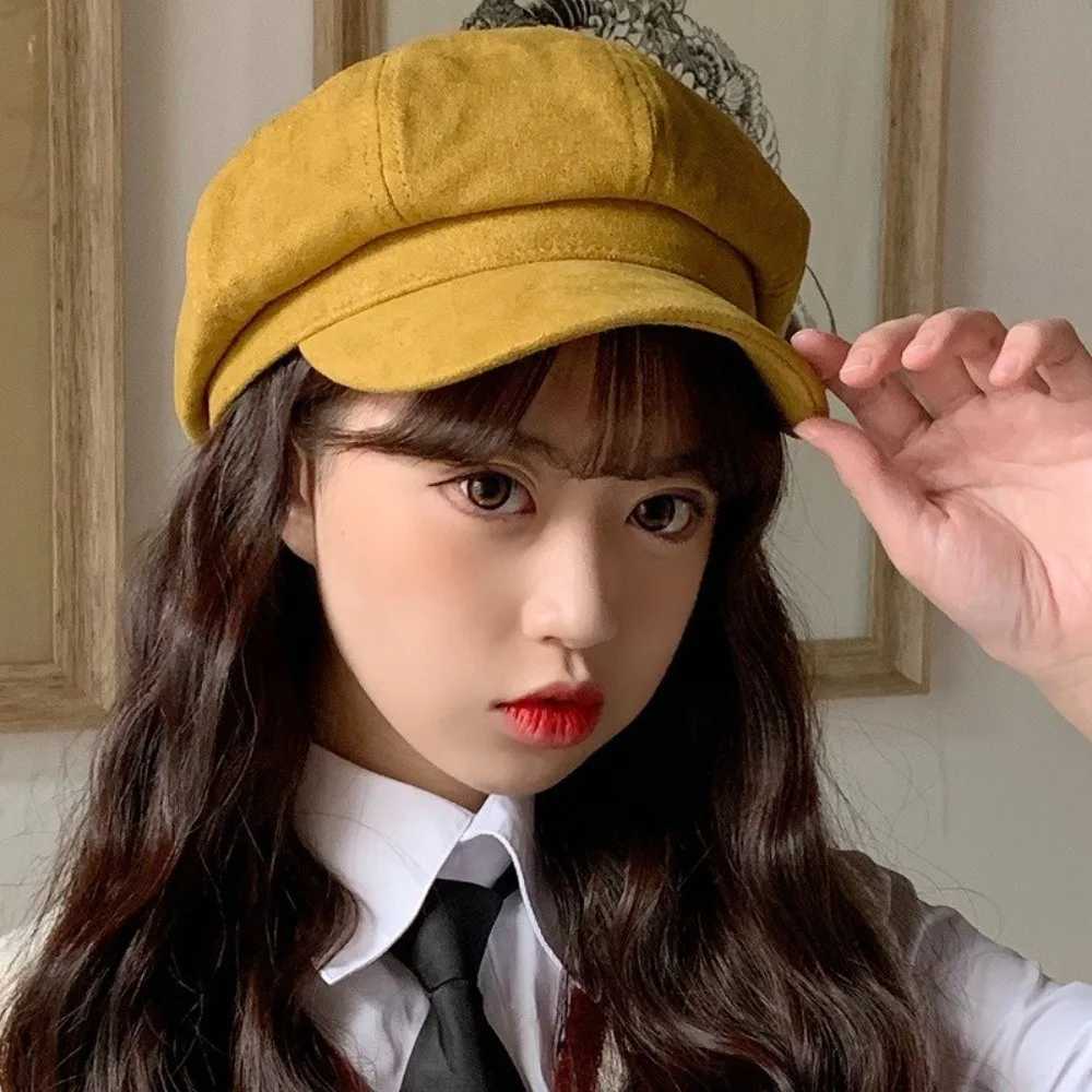 Fashion Korean Style Berets Hat Keep Warm Solid Color Suede Octagonal Hat Y2k JK Newsboy C Autumn/Winter XJ250807