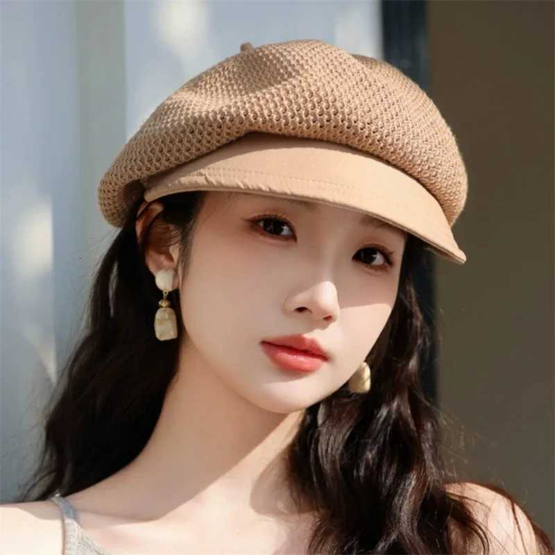 RICYGVM Summer Mesh Berets For Women Hollow Breathable Octagonal C Art Retro Pumpkin Hat Fashion Girls Sun Protection Visors XJ250807
