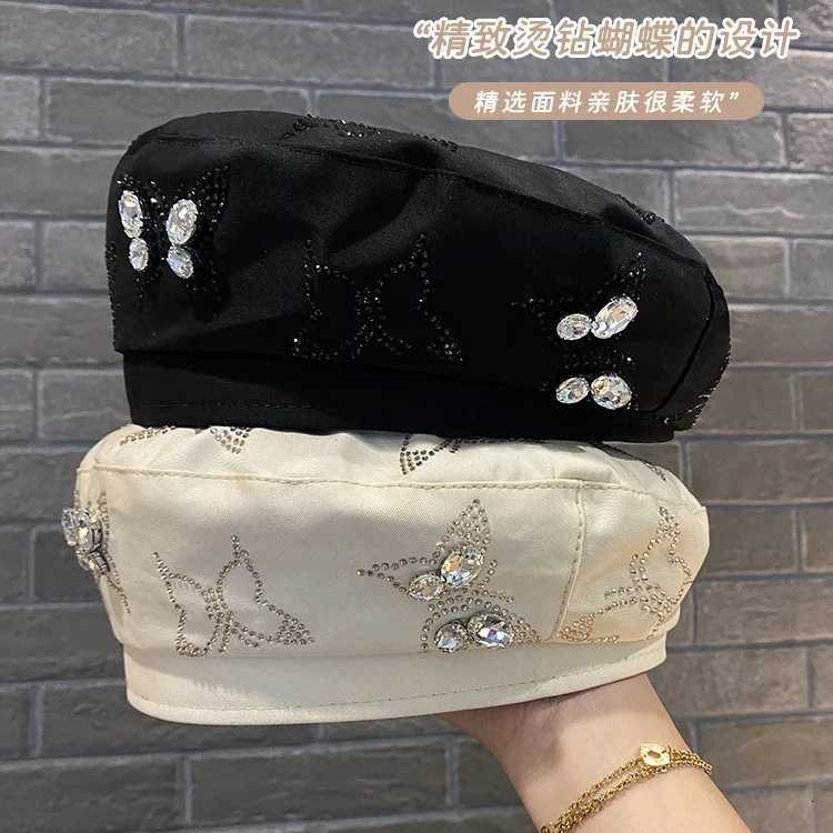 Beret Womens Butterfly Rhinestone High-End Sense Bud Hat Spring And Summer Korean Versatile Painter Hat Sun Hat XJ250807
