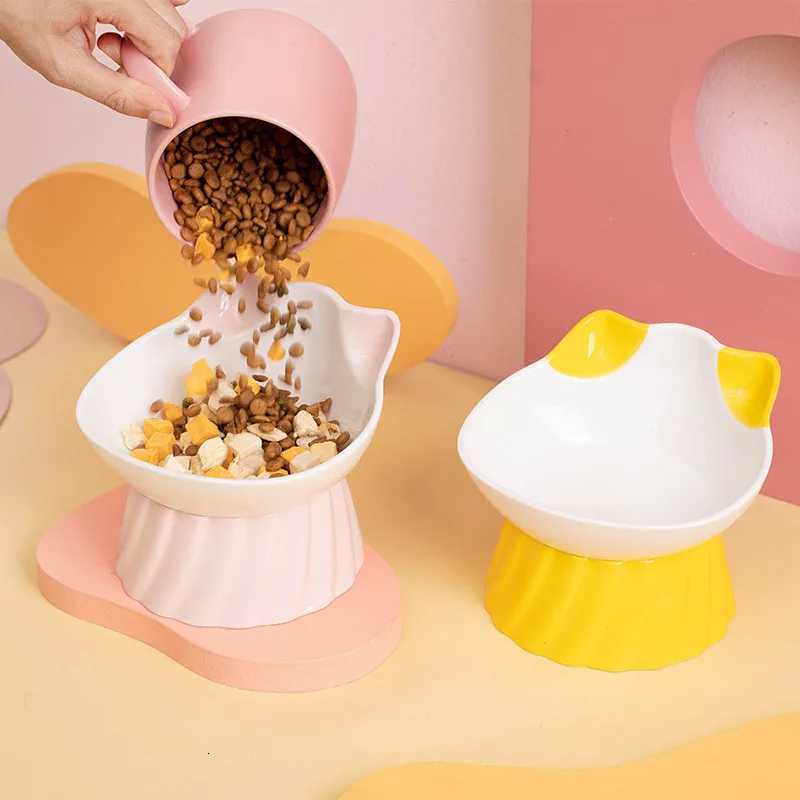Dog Feeder High Foot Dog Bowl Neck Protector Cat Pet Food Water Bowl Anti-slip Binaural Pet Feeding Cat Accessorie Pets Bowls Y250806