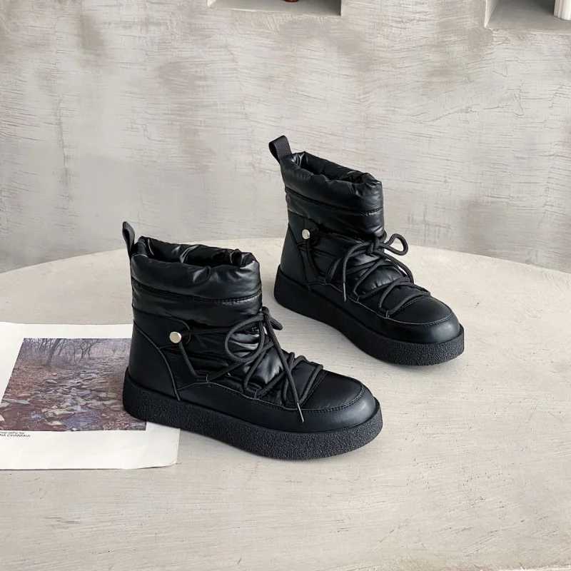 New Women Snow Boots Winter Warm Plush Ankle Boots Round Toe Lace Up Platform Short Boots Casual Waterproof Cotton Shoes XJ250807