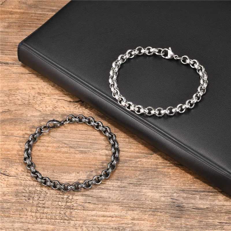 Chunky Belcher Round Chain Bracelets for Men Boys Silver Color Stainless Steel Braided Chain Wristband Punk Jewelry Gifts W250807