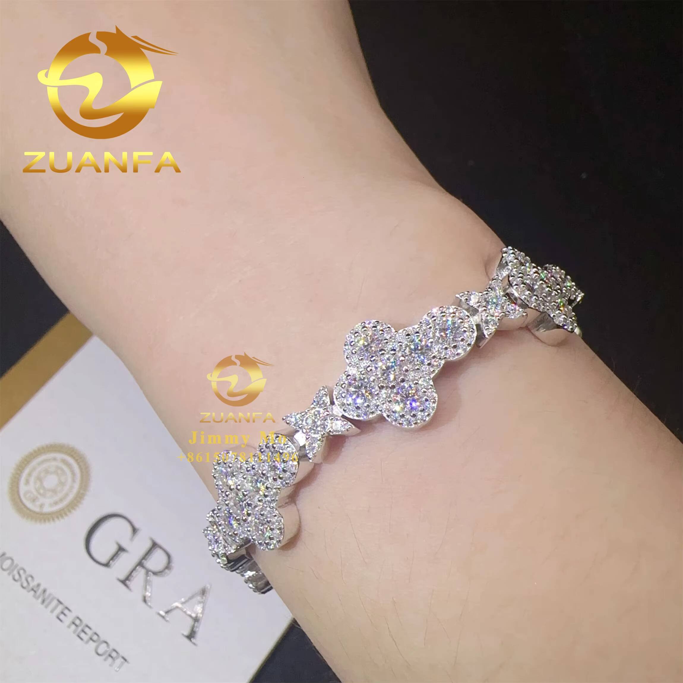2025 Popular New Arrivals Bulk Stock 925 Silver Iced Out Hip Hop Jewelry VVS1 Moissanite Diamond Cross Cuban Bracelet Men