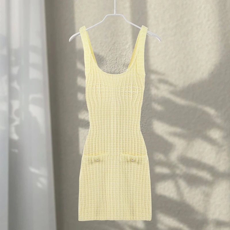 Sexy Knitted Tweed Short Dress Women Solid Slim Square Collar Backless Sleeveless Dresses Summer Holiday Beach Robes Lady 250807