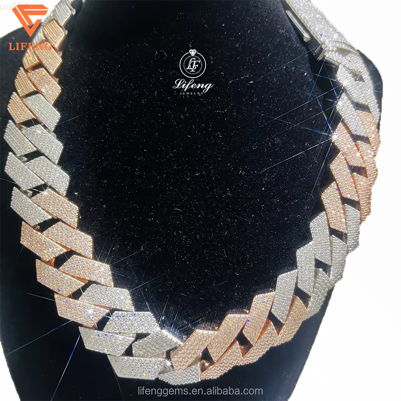 Lifeng Jewelry Moissanite Hip Hop Necklace Silver 925 Ice Out Bling 2 Tone Diamond Cuban Link Chain Necklace