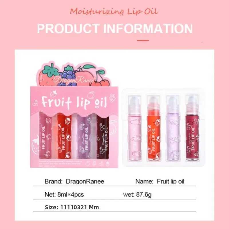 Set of Four Rolling Head Lip Oils Moisturizing Hydrating Roller Ball Lip Care Anti-Drying Transparent Lip Blam for Lip HealthXJ250807