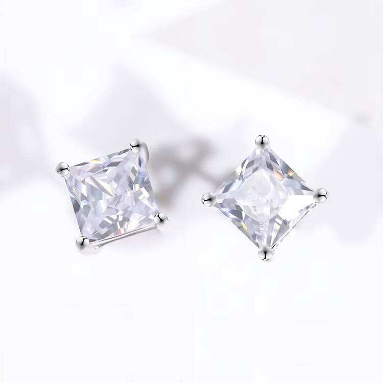 Ready to Ship Fine Jewelry Earrings 925 Silver Stud Earring Princess Cut 1ct D Color VVS Moissanite Earring GRA Certificate