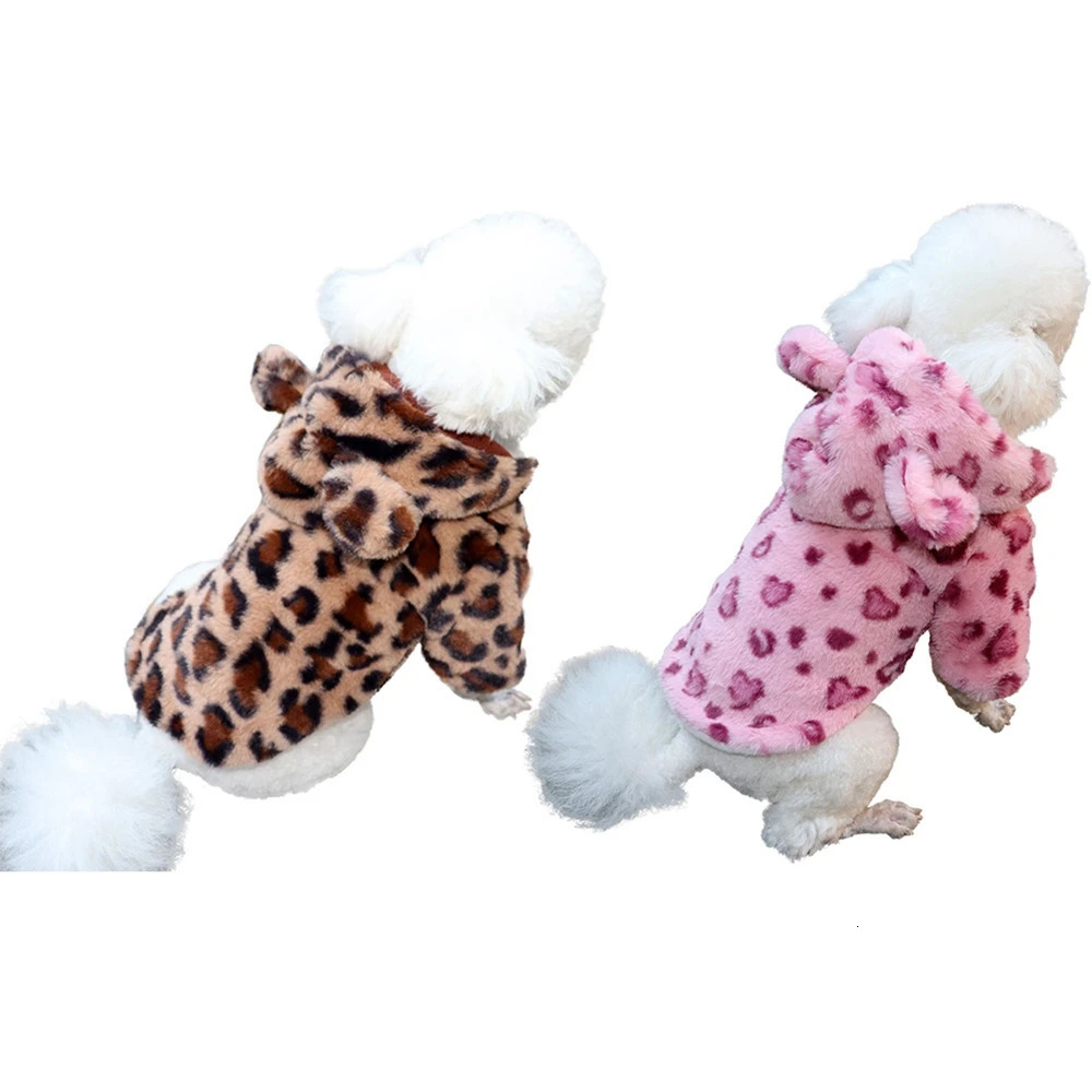 Winter Pet Dog Clothes Warm Fleece Dog Hoodie Leopard Dog Coat Jacket French Bulldog Clothing for Small Dogs Pets Costumes 250805
