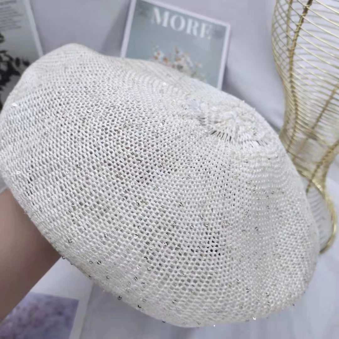 2023 Summer Fashion Beret for Women with Breathable Linen Sequin Design Thin Literary Temperament Artist Hat Mushroom Hat XJ250807