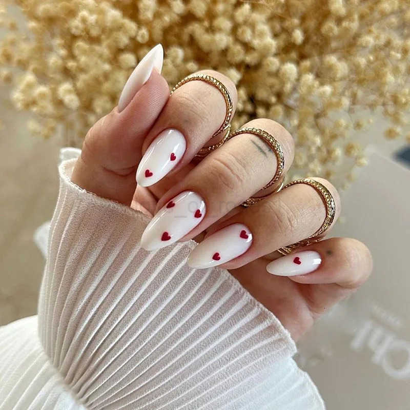 24Pcs Detachable Almond False Nails with Pearl Decoration Elegant Designs French Fake Nails Full Nail Art Tips Press On Nails Z250807