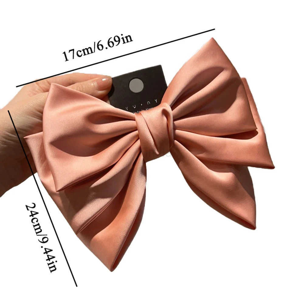 Female Satin Bow Hairpin Ponytail Clip Two-layer Bowknot Ribbon Spring Clip Elegant Korean Fashion Accessories U250807