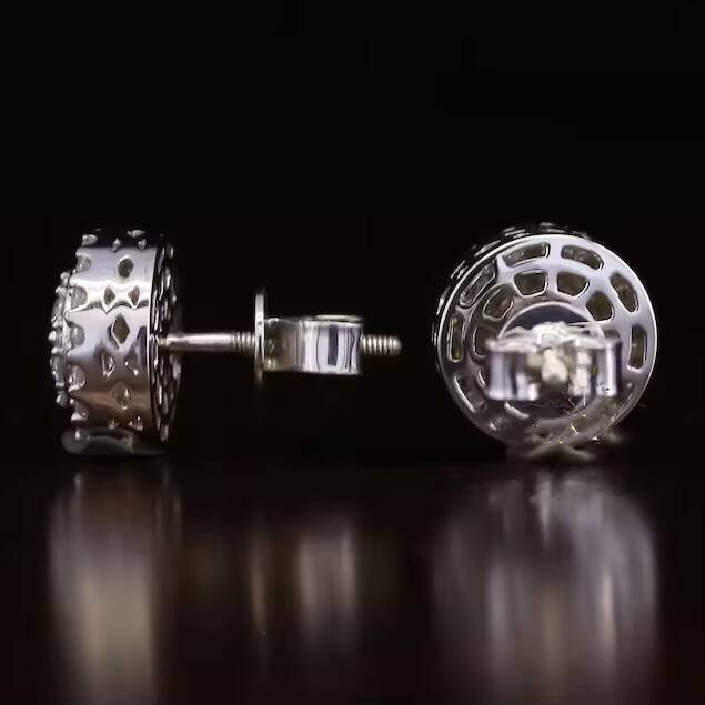 Dope Jewelry 925 Sterling Silver Diamond Gold Plated Earrings 10mm Round Shape Hiphop VVS Moissanite Stud Earrings