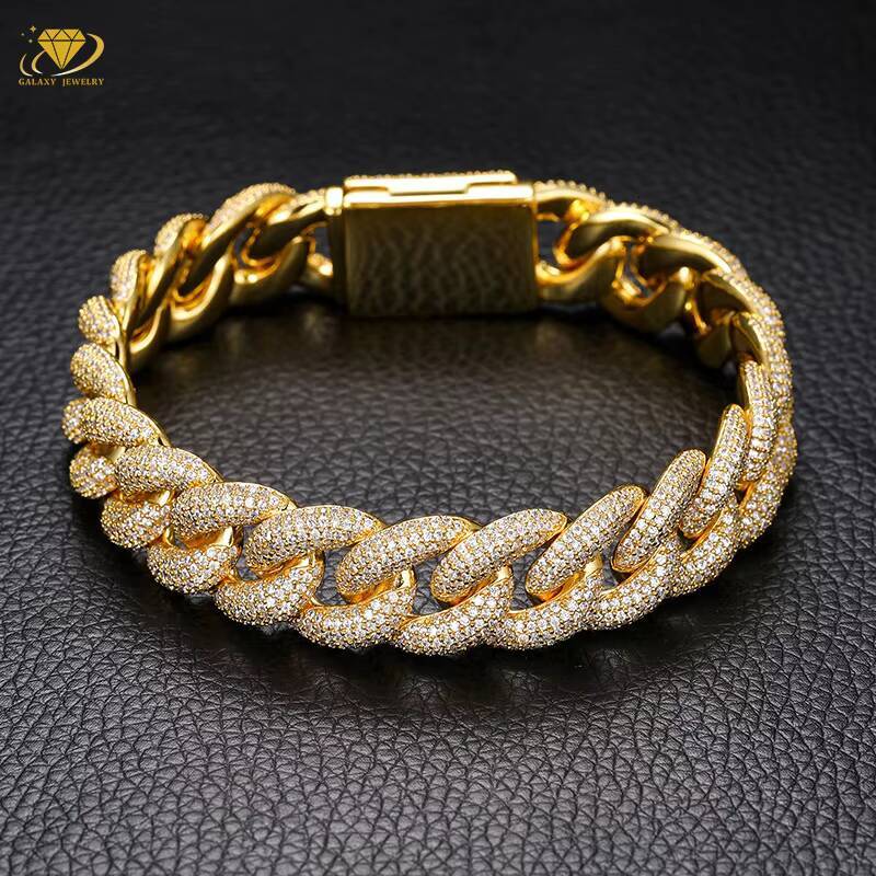 Popular Style 10mm 18mm4 Rows 925 Silver Jewelry Iced Out Hip Hop Jewelry VVS1 Moissanite Diamond Cuban Link Chain Bracelet Men