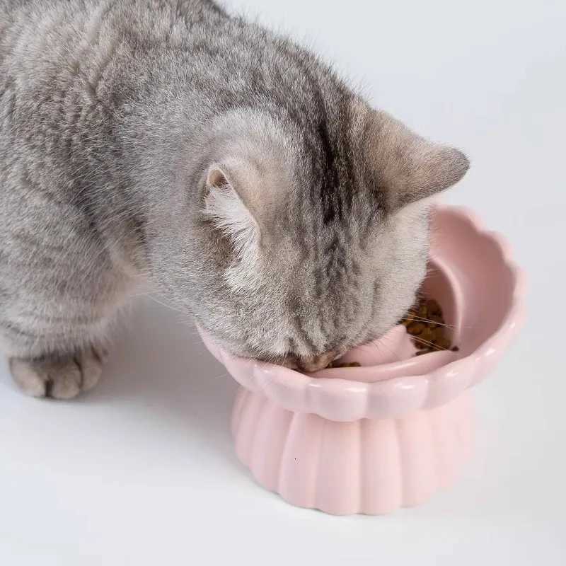 Ceramic Elevated Cat Food Bowl Cats Small Dogs Slow Feed Bowls Anti-choking Pet Eating Feeders Anti-gulping Puppy Supplies Y250806