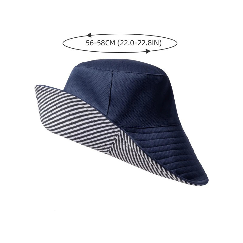 Double Side Wear Fisherman Hat For Women Solid Striped Bucket Hats Summer Female Anti-UV Wide Brim Sunscreen Cap 250805
