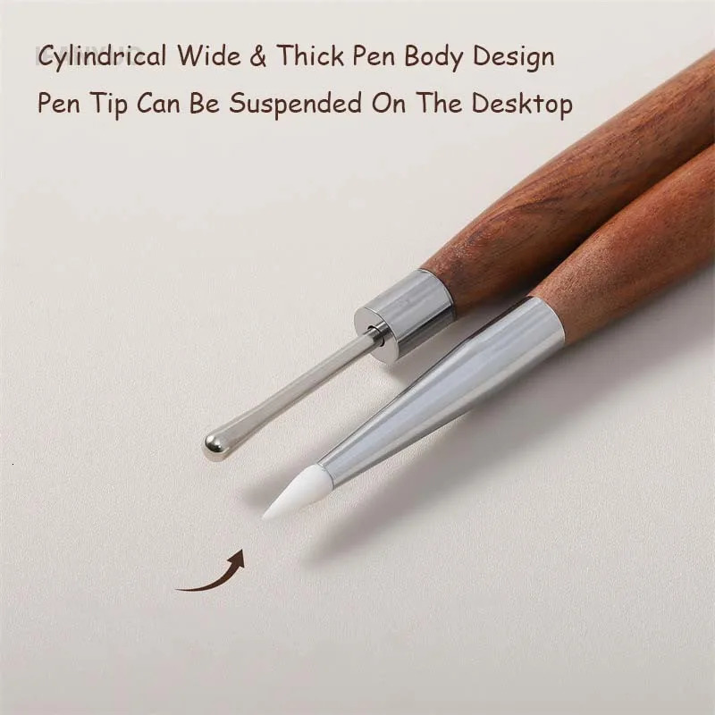 Double Head Nail Art Brush Silicone Spatula Brush Carving Flower Painting Pen Stainless Steel UV Glue Mixed DIY Manicure Tools 250805