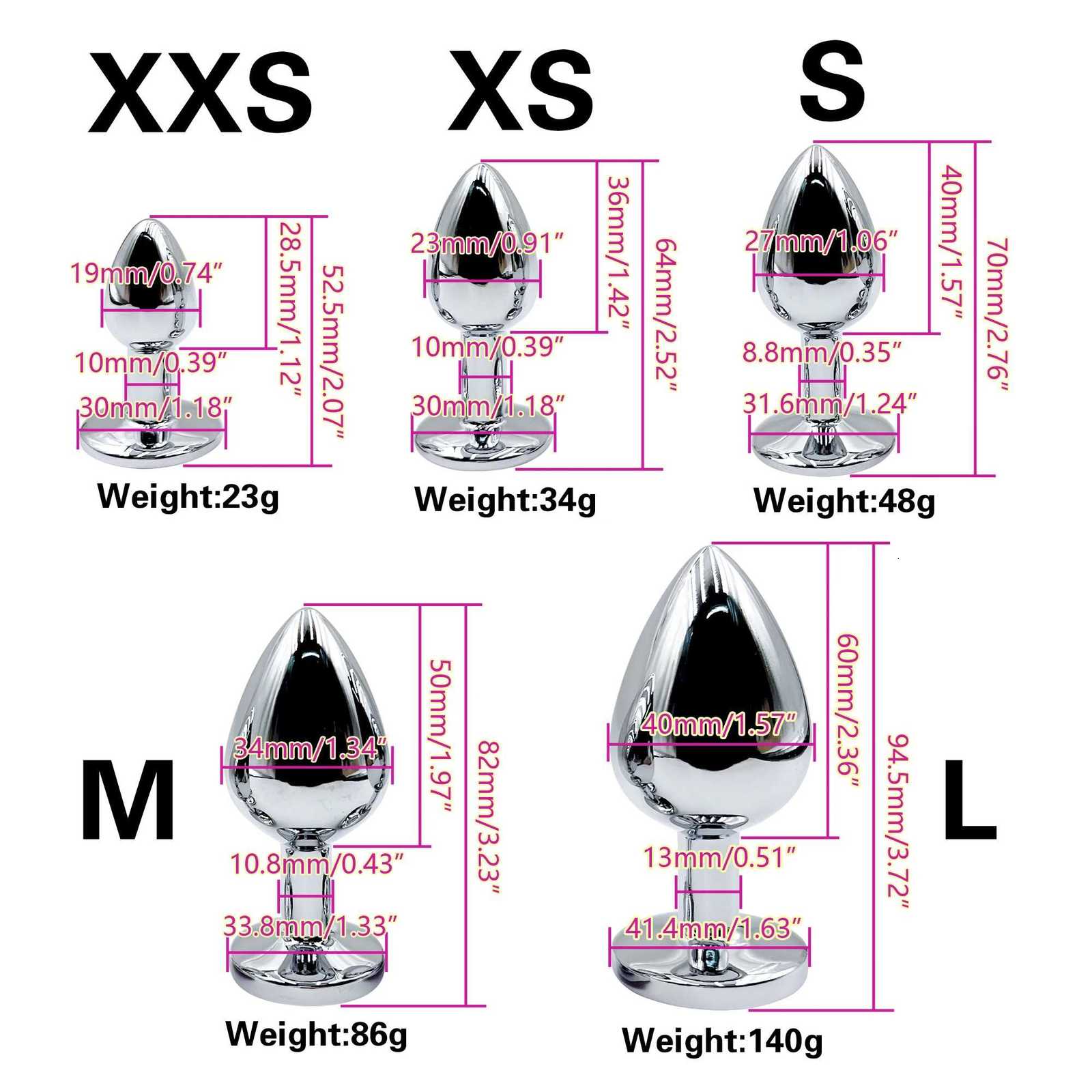 5 Sizes Metal Anal Plug With Gem Base Beginner To Expert Butt Plug G-Point Massage Dildos Female/Male Couples Adult Sex Toys W250807