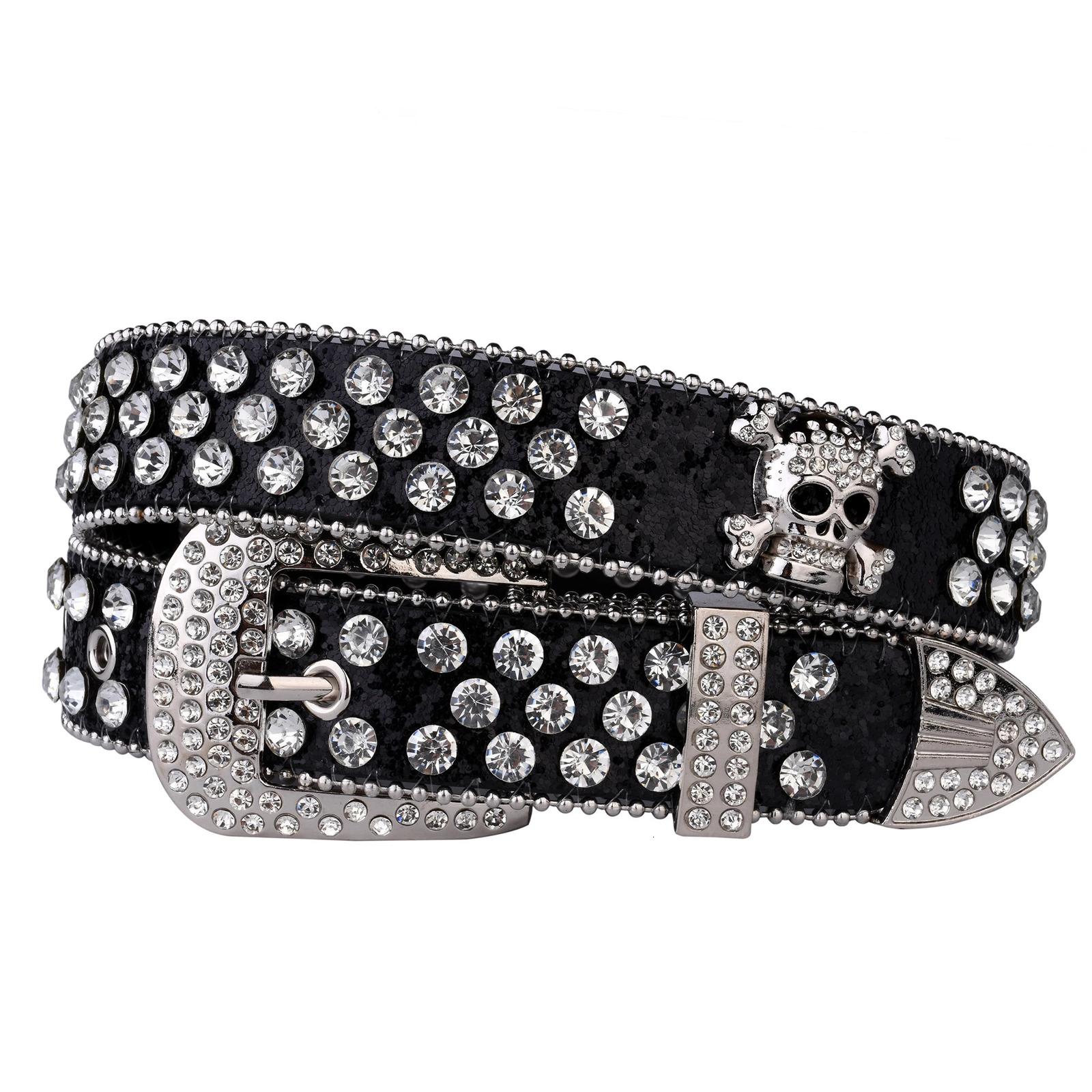48/2000 Lady Rhinestone Skull Belt punk belt shiny Rhinestone decal belt 250805