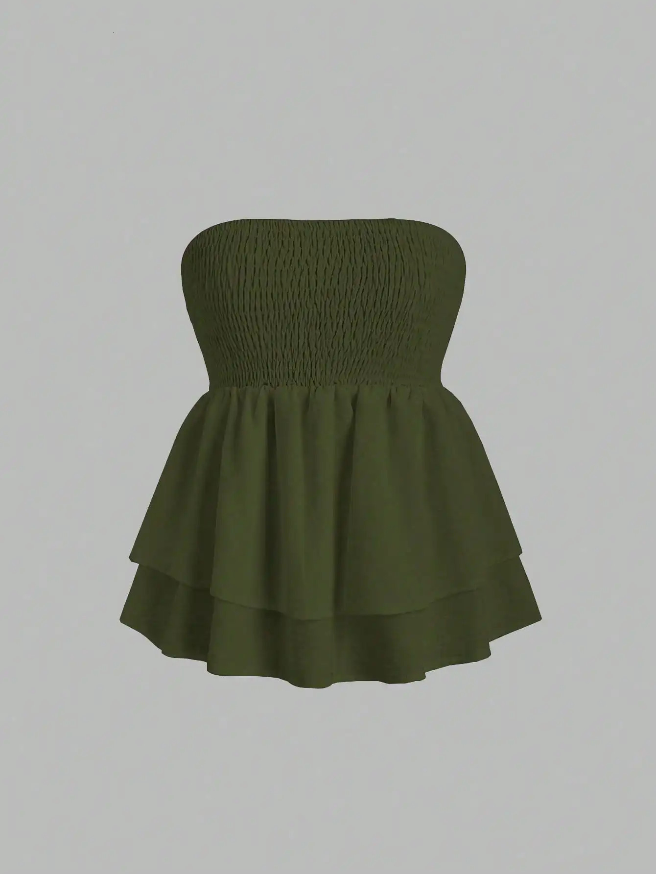 Plus Size Womens 2025 Summer Sleeveless Tube Holiday Style Solid Color Double Layer Ruffle Swing Tops 250807