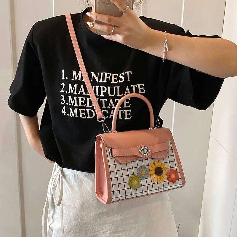 New Cute Plaid Print Crossbody Women S Clash Color Shoulder Textured Versatile Handheld Tote Bag