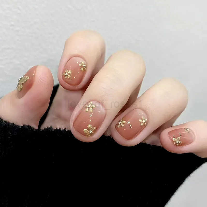 24pcs/set short medium fake nails beautiful flowers design fall winter square ballet acrylic tips press-on false nail art supply Z250807