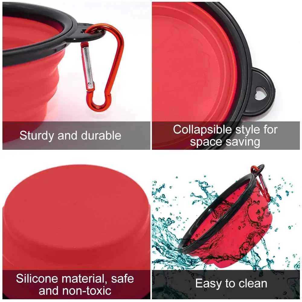350ML Dog Food Bowl Feeder Cat Drinking Water Folding Silicone Pet Travel Bowls Foldable Cup Dish With Carabiner Pet Supplies Y250806