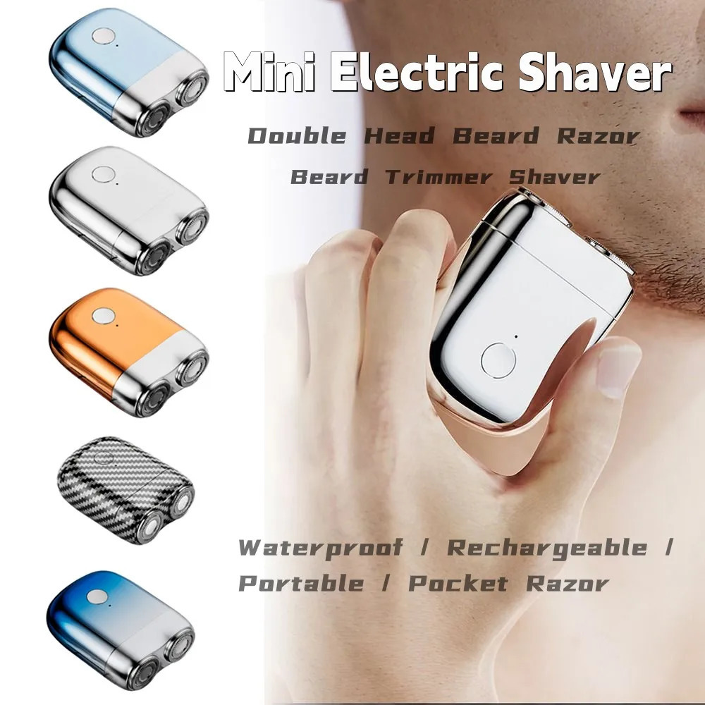 Mini Electric Shaver Double Head Mens Razor Portable Beard Trimmer Shaver IPX7 Waterproof Pocket Razor And Shaver Replace Head 250805