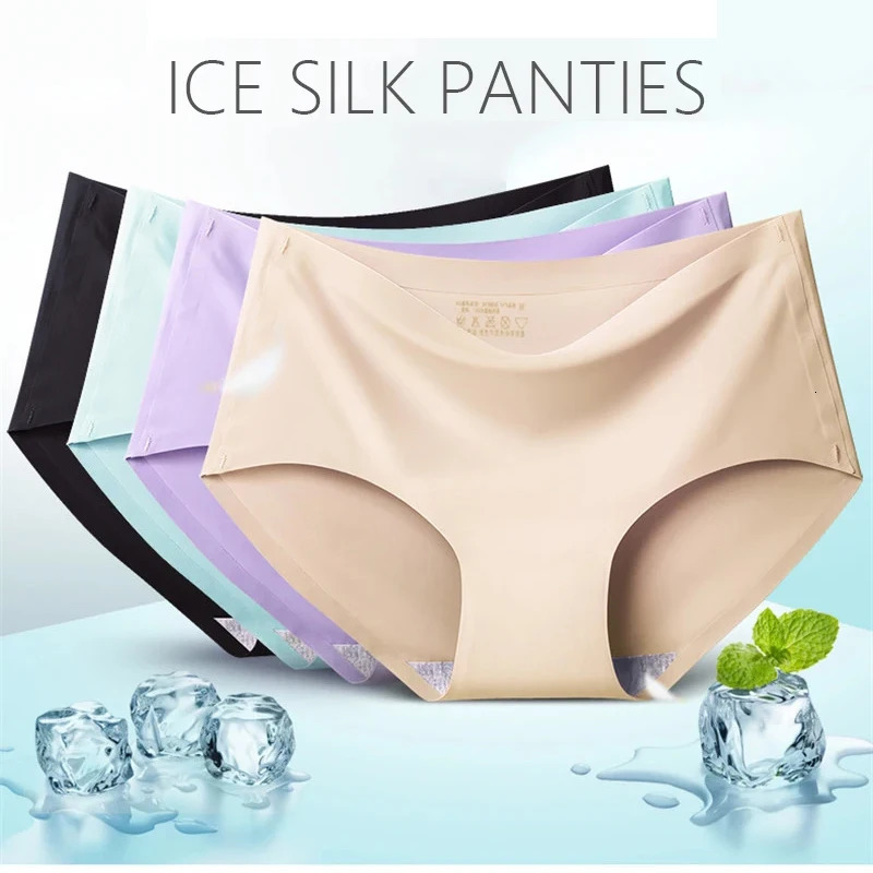 9PCS Ice Silk Seamless Panties For Women Sexy Mid Rise Underwear Female Intimate Briefs Breathable Comfort Large Size Lingerie 250807