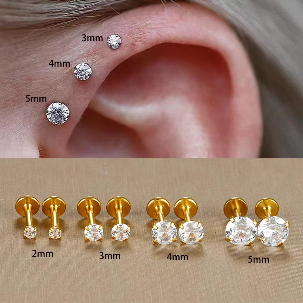 2PC Labret Tragus Stud Earrings 16G Stainless Steel CZ Crystal Monroe Helix Cartialge Conch Medusa Lip Body Piercing 250805