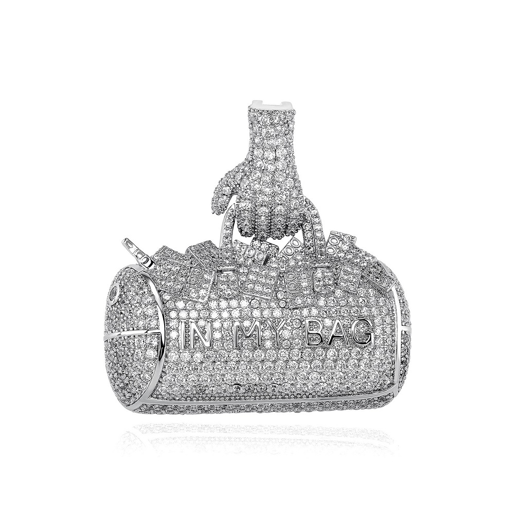 Hip Hop IN MY BAG 3D Handbag Pendant Necklace 5A Zircon Real Gold Plated Jewelry