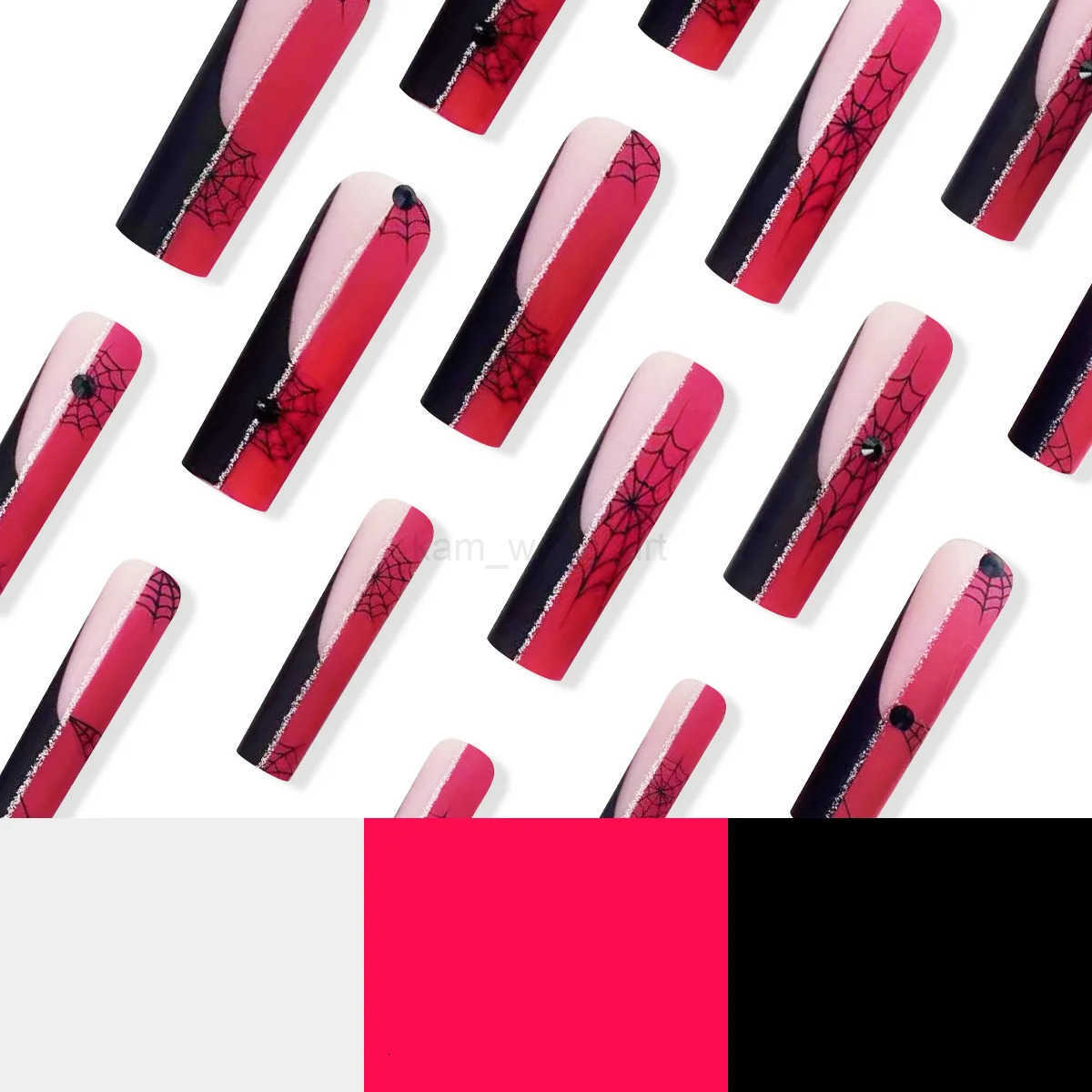 24pcs Extra Long Ballet Fake Nails Red Black Color Decoration False Nails Full Cover Wearable Halloween DIY Press On Nails M250807