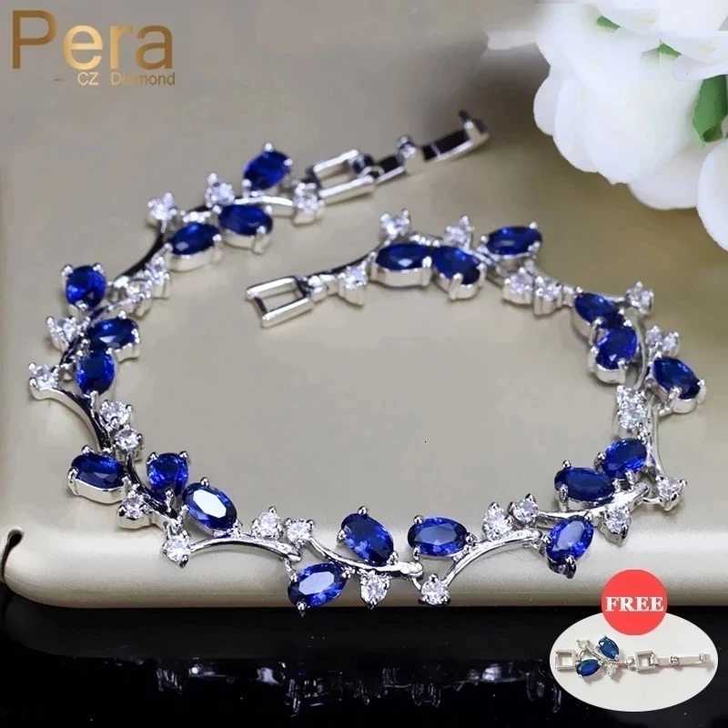 100% Natural Royal Women Jewelry Silver Color Dark Blue CZ Crystal Leaf Chain Link Bracelets and Bangles for Party Gift B042 W250807