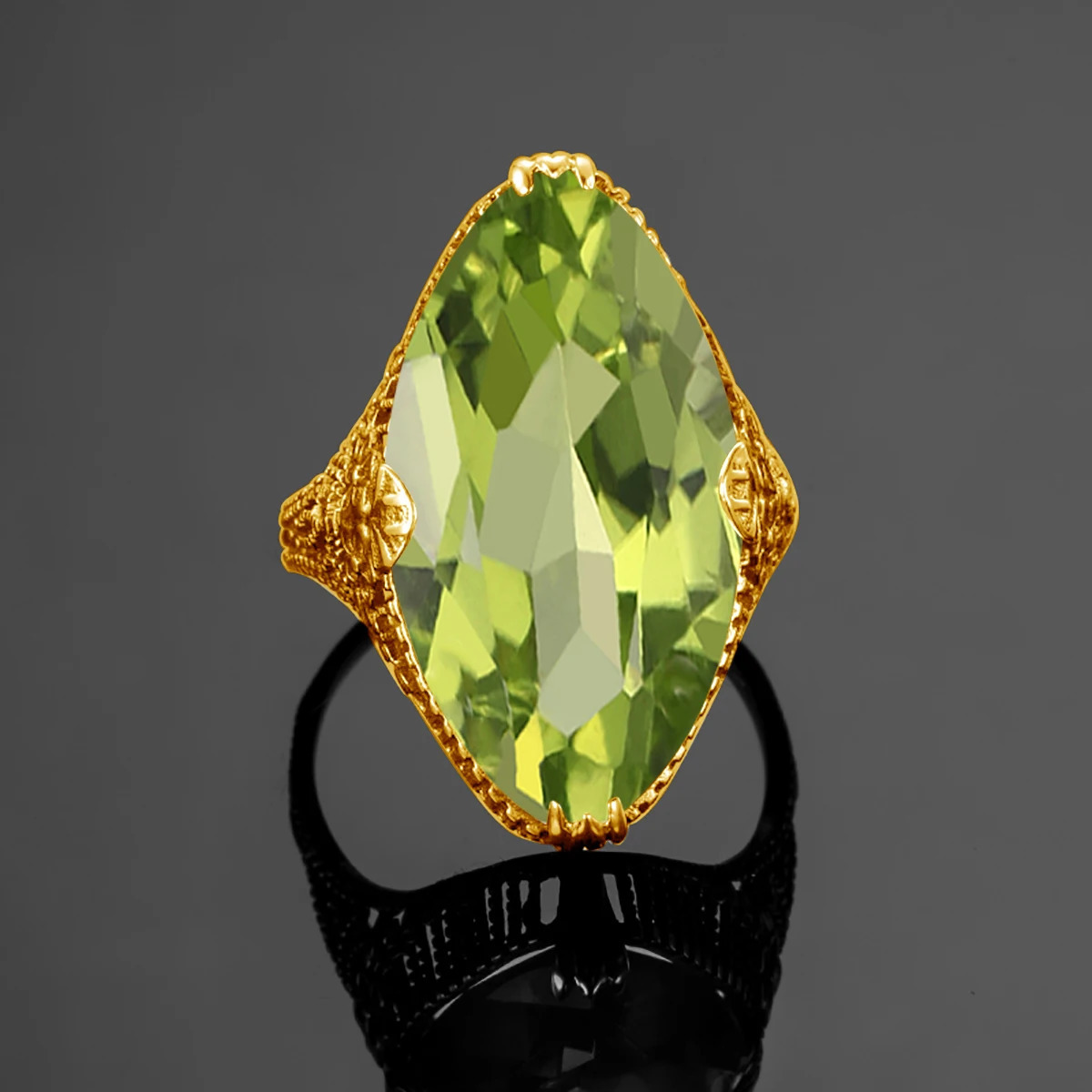 14*26mm Marquise Stone Olive Peridot Ring Gold For Women Trend Jewelry Birthstone Gems Unique Handmade Gift Female Sale 250730