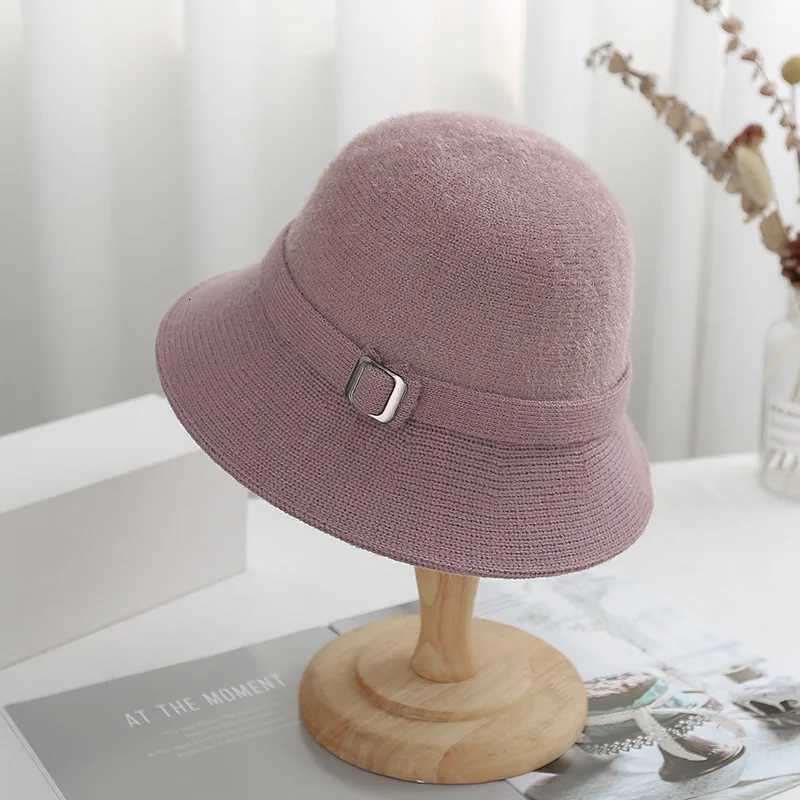 Womens Autumn Winter Knitted Bucket Hat Solid Color Faux Mink Cashmere Blend Literary Versatile Sunshade Daily Outdoor Wear XJ250807