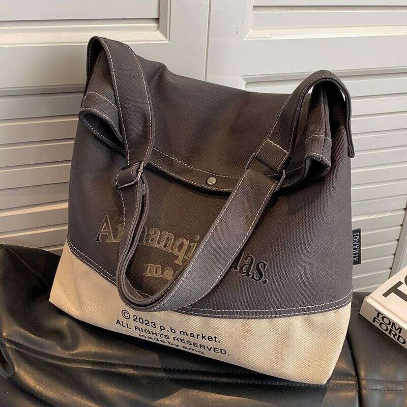 Canvas for Women with Large Capacity in 2024 New Texture Contrasting Color Summer Single Shoulder Crossbody Popular Commuting Tote Bag