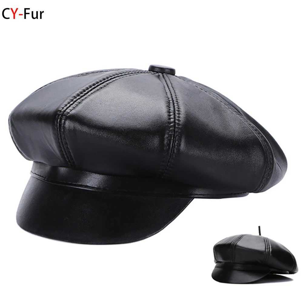 Seasons Genuine Vintage Bonnet Cadet Visor Mens Baseball Hat Cs Leather New Style Newsboy Real Leather Fashion Beret Hat XJ250807