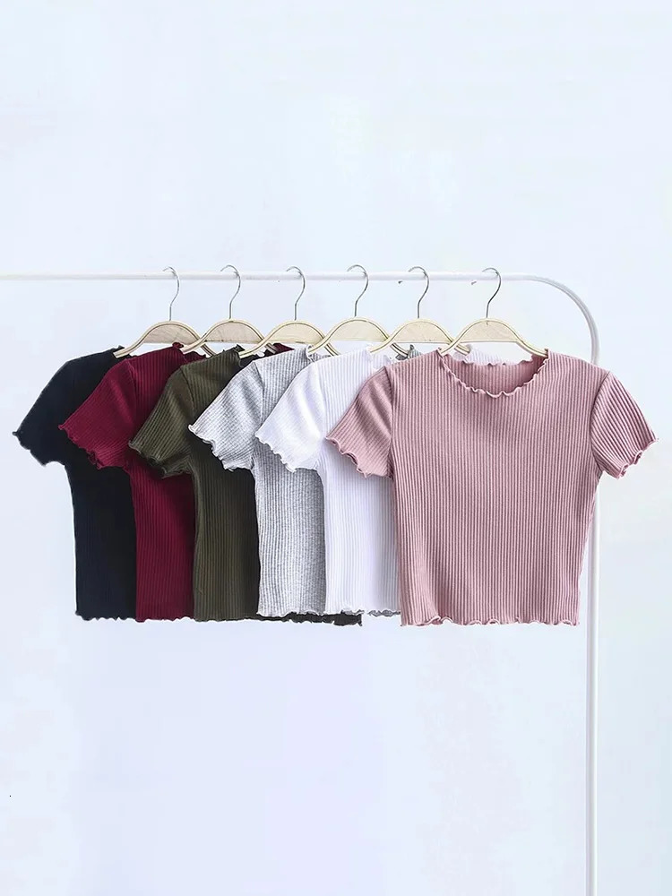 AOSSVIAO Vintage Wood ears O neck Short sleeve Tshirt 2025 Woman Slim Fit t shirt tight tee Summer Retro Tops 6 colors 250729