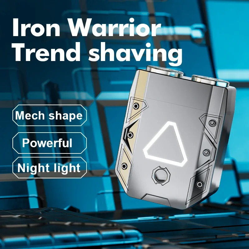 Iron Warrior Electric Shaver Double Floating Head Mini Beard Knife For Men Portable Travel Painless Cordless Face Razor Trimmer 250805