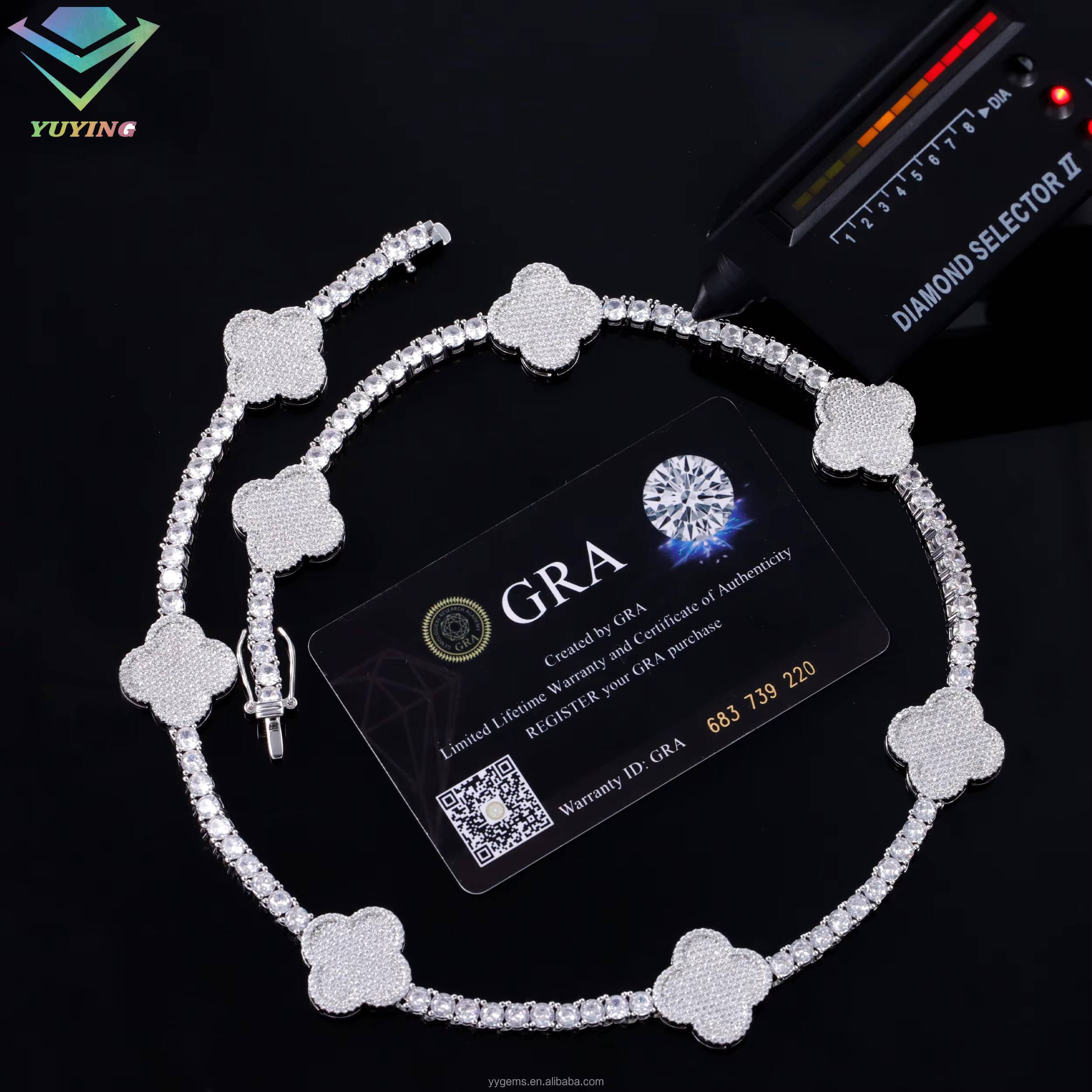 Fashion Four Leaf Gold Plated S925 Silver Mossanite Tennis Link Bracelet Clover Charms Tennis Chain Jewelry Bracelet