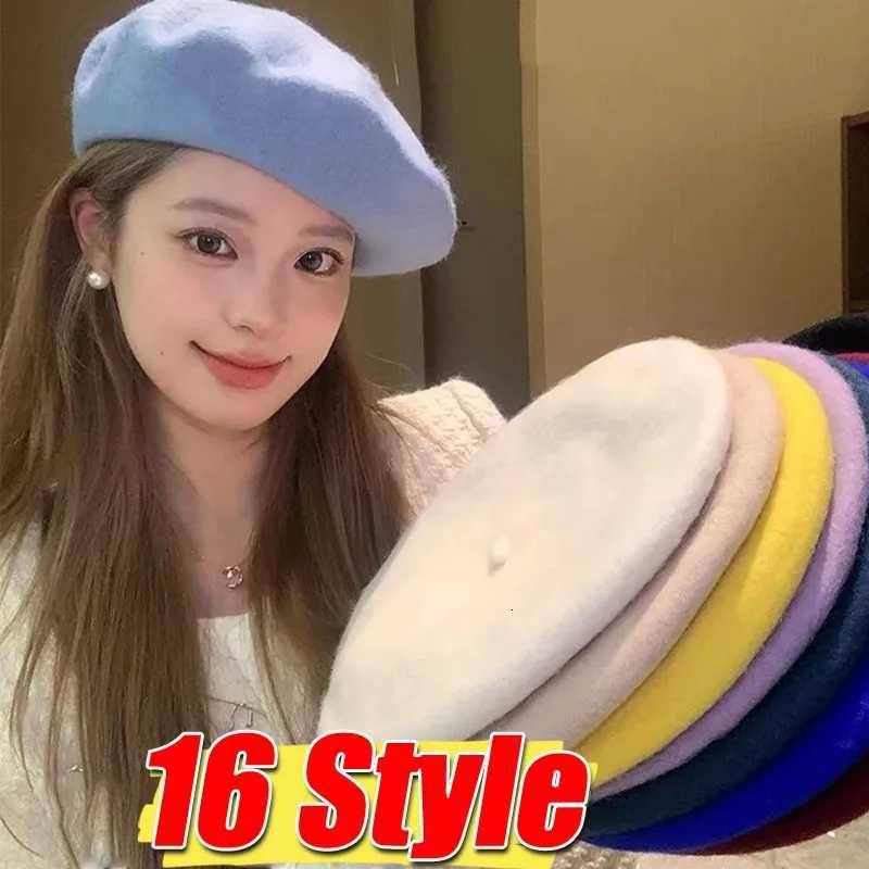 New Multi-color Wool Thick Berets Winter Autumn Artist French Retro Plain Painter Hat for Women Girls Warm Walking Outdoors XJ250807