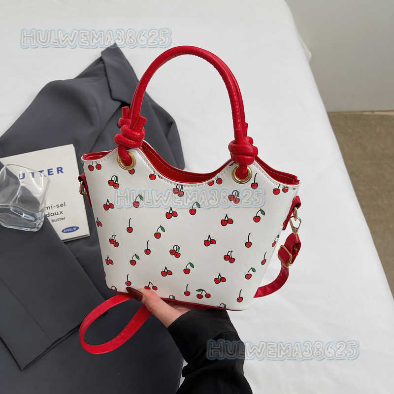 New Trendy Girl Handbag Fashion Commuter Cherry Tote Bag Niche Printed Texture Shoulder Bag Underarm Bag H250806