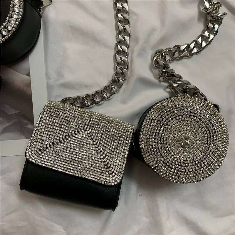 2 Piece Dia Studded Shoulder Bags for Women Mini PU Crossbody Decorate Chain Chest Designer Handbag Coin Bag