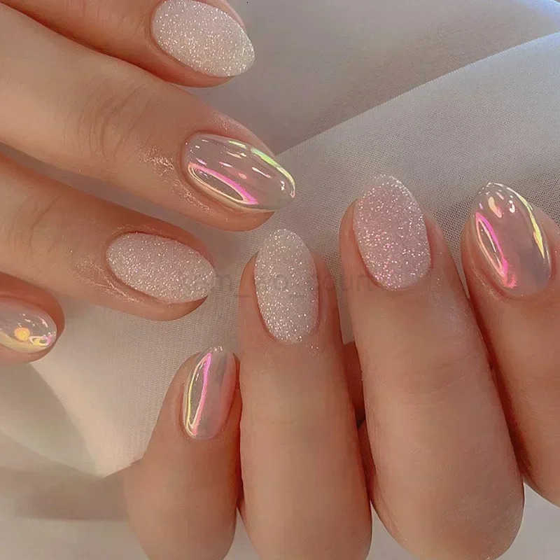 24Pcs Mid-length Almond Ballet False Nails Simple Cat Eye Design Press-on Fake Nails Wearable Full Cover Nail Tips Manicure Tools M250807