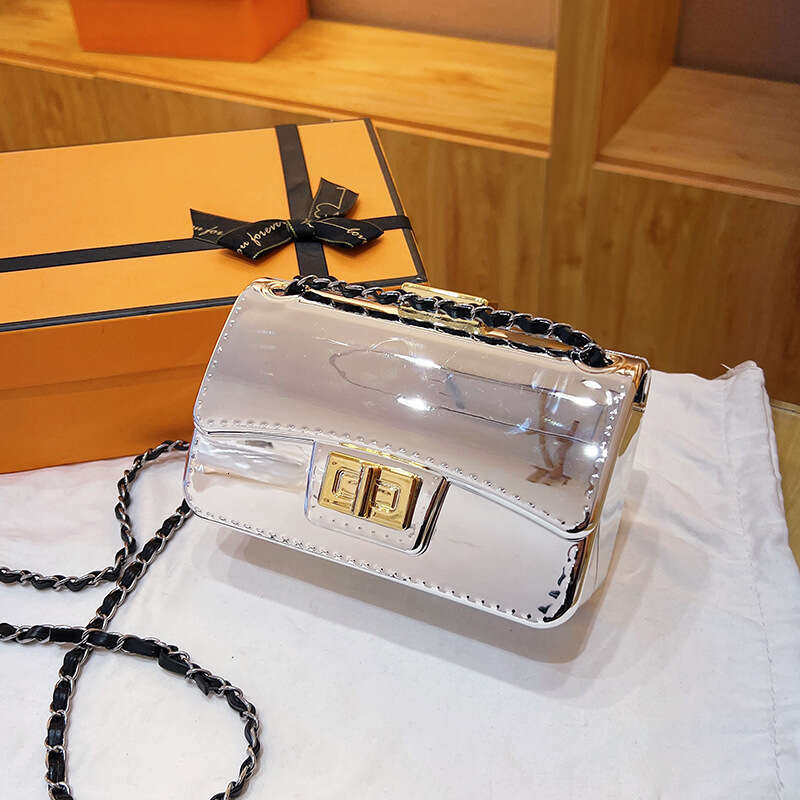 2024 New Solid Color Simple Fashion Casual Women's Bright Chain Laser Small Square Single Shoulder Crossbody Bag