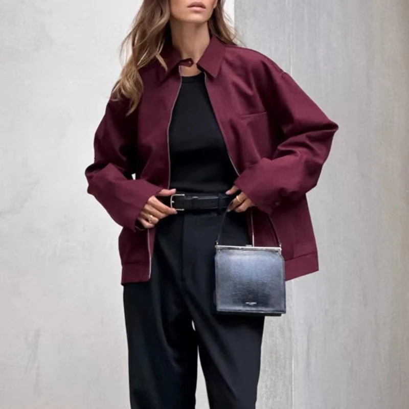 MUJER Zipper Bomber Jackets for Women Fall Outerwears Overcoat Female Long Sleeve Loose Jacket Coats Retro Womens 250807