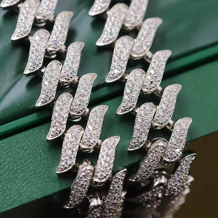 Hip Hop Jewelry Iced Out Necklace Gold Plated 925 Sterling Silver VVS Round Moissanite Spiked Shape Cuban Link Chain