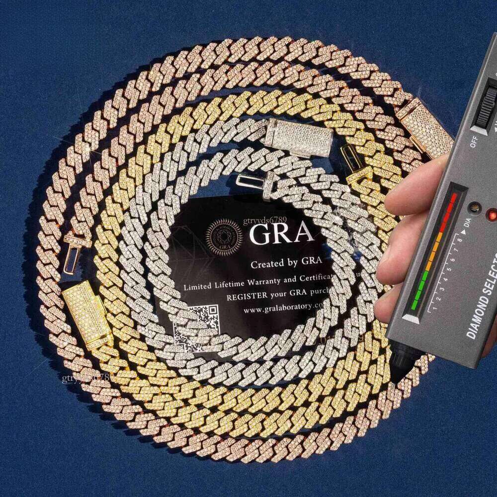 Designer necklace High designer necklacependant necklaces hip hop style 8mm width 2 rows sier iced out dia bracelet moissanite cuban link chain