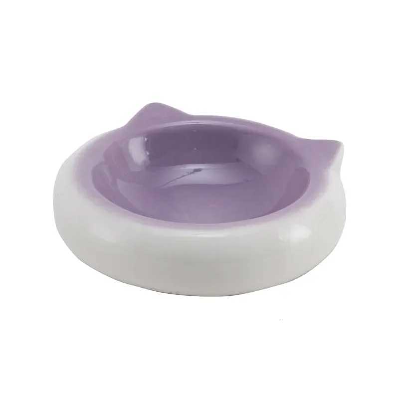 Creative Ceramic Flat Bottomed Cat Ear Shape Food Bowl Dining Plate Anti Overturning Pet Supplies Drinking Bowl Y250806