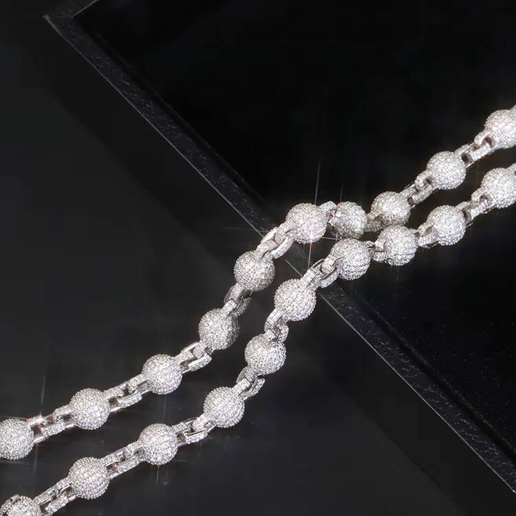 Hiphop Jewelry Bling Diamond 12mm Ball Chain 925 Silver Shiny Iced Out Ball Chain VVS Moissanite Cuban Chain