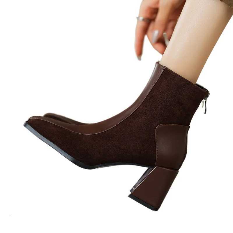 Vintage Square Toe Women Ankle Boots with Back Zippers Short Booties Autumn Winter Ladies Ccise Office Thick Heels Shoes XJ250807